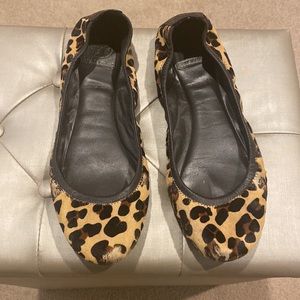 Tory Burch size 11 leopard calf hair ballet flats.